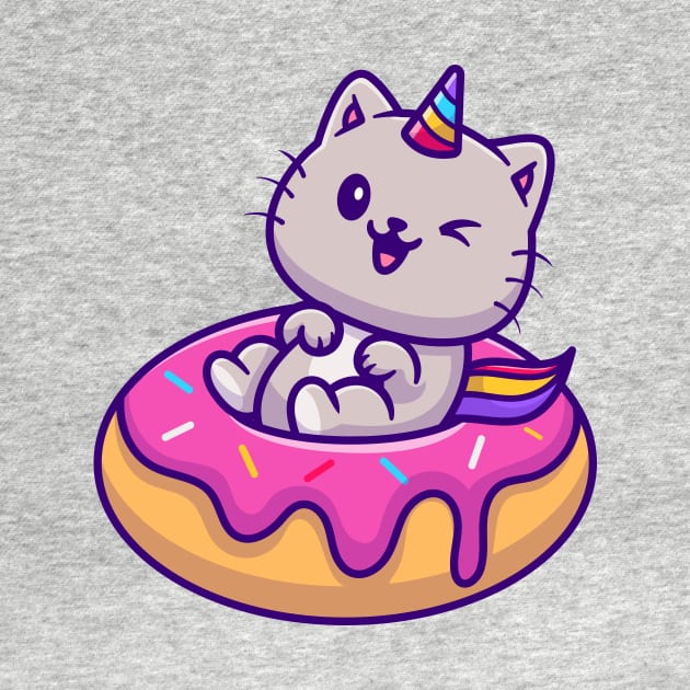 Cat Unicorn With Doughnut Cartoon Vector Icon Illustration by Catalyst Labs